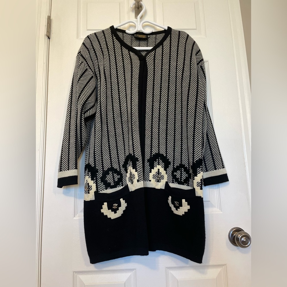 Vintage 1980s Wool Cardigan Dress Shoulder Pads Long Sleeve Contessa EVELIT BARI